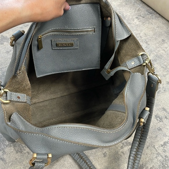 Sancia Gray Pebbled Leather Suede 2 Way Shoulder Bag Purse Extra Large Travel - Picture 12 of 17